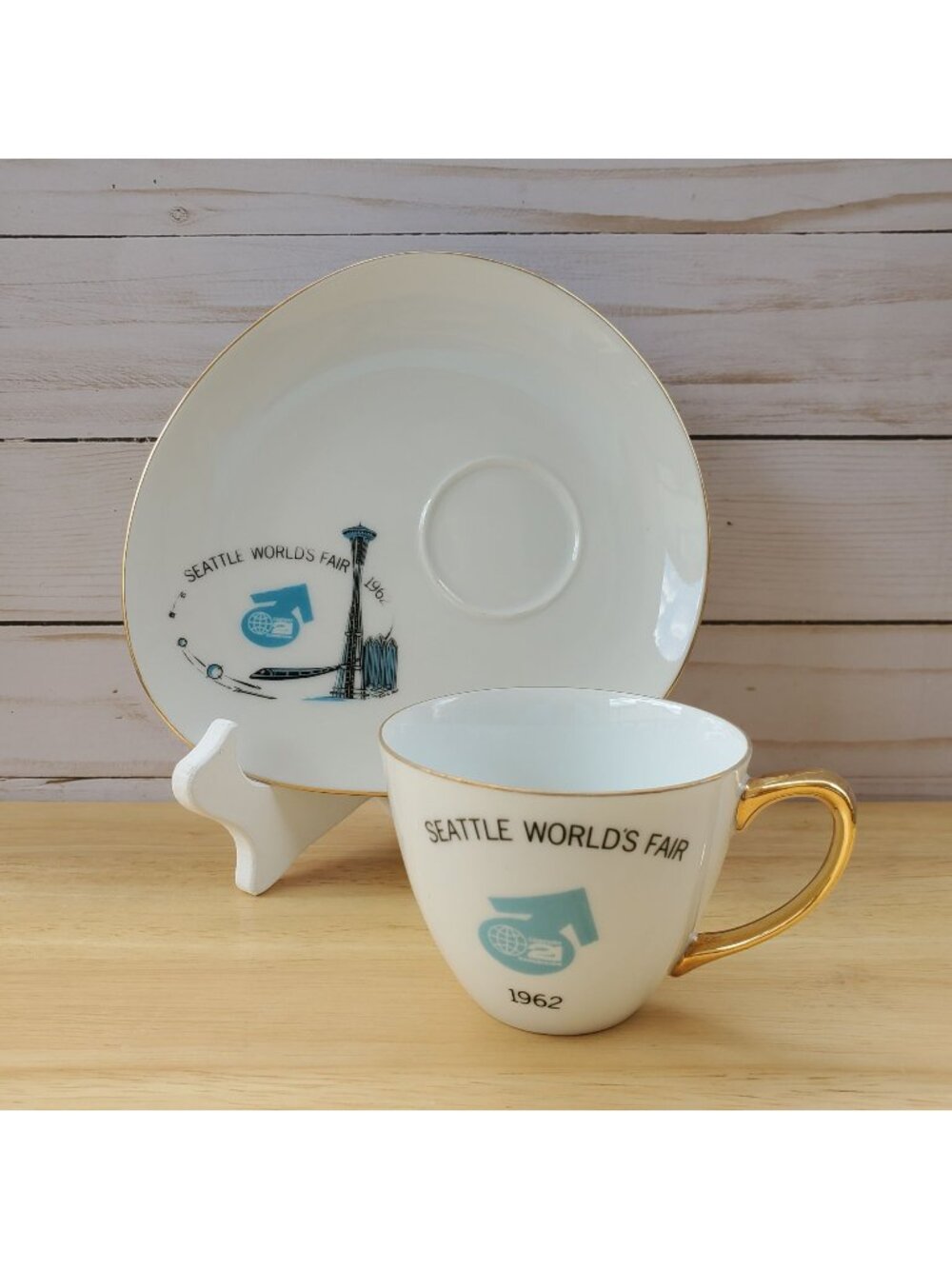 Seattle Worlds Fair 1962 Cup Saucer Gold Trim Westminster Fine China Australia